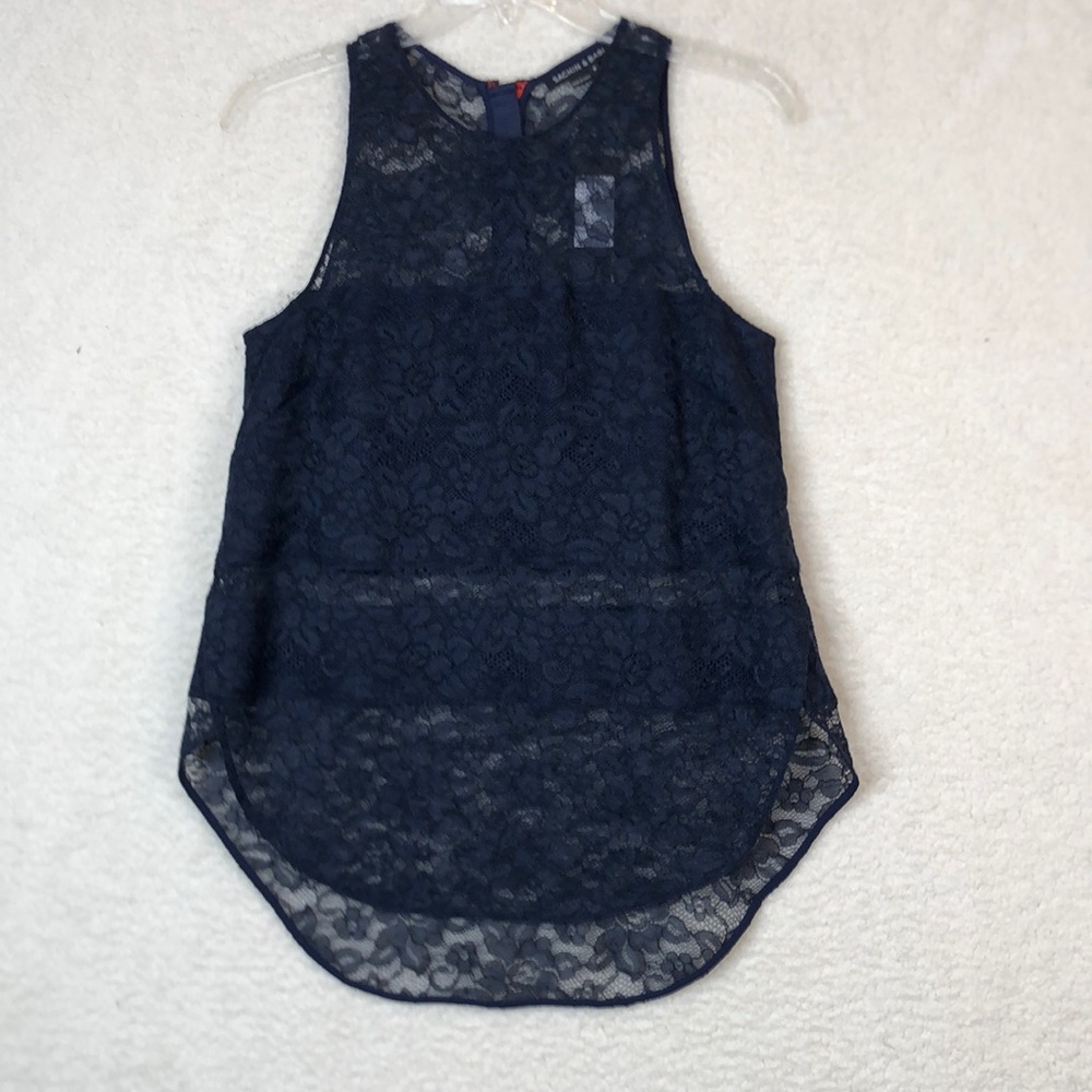 NWT Sachin + Babi Midnight Blue Scallop Lace Top SIZE SMALL